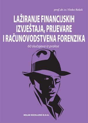 Naslovnica knjige LAŽIRANJE FINANCIJSKIH IZVJEŠTAJA, PRIJEVARE I RAČUNOVODSTVENA FORENZIKA: 60 slučajeva iz prakse - Vinko Belak