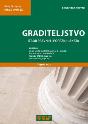 graditeljstvo rrif Naslovnica knjige GRADITELJSTVO - izbor pravnih i poreznih akata - Lj. Markota, I. Milotić, T. Sadrić